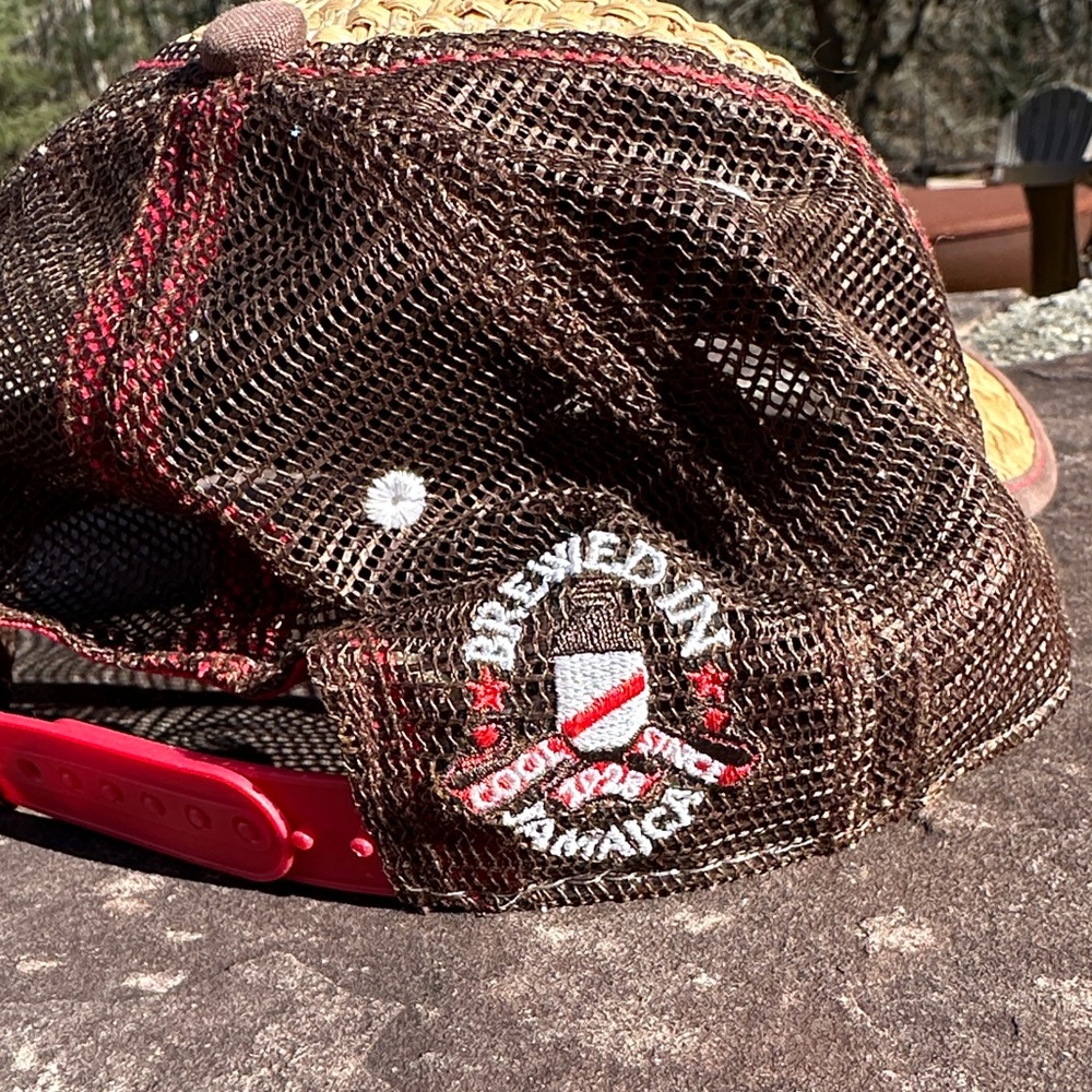 Red Stripe Straw Trucker Hat - Picture 3 of 5